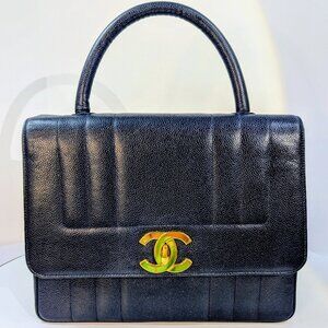 Chanel Rare Vintage Dark Blue Vertical Caviar Mademoiselle Kelly